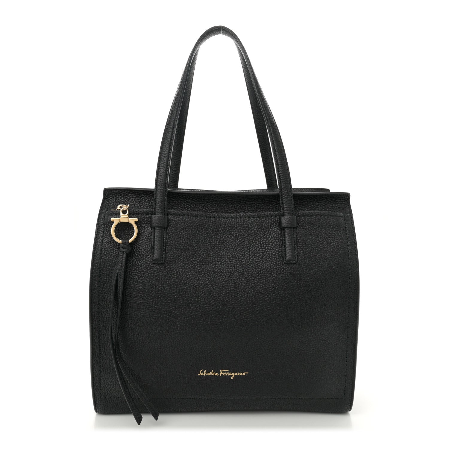 Salvatore Ferragamo Hammered Calfskin Double Handle Medium Amy Tote Black 1 of 10