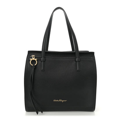 Salvatore Ferragamo Hammered Calfskin Double Handle Medium Amy Tote Black 1 of 10