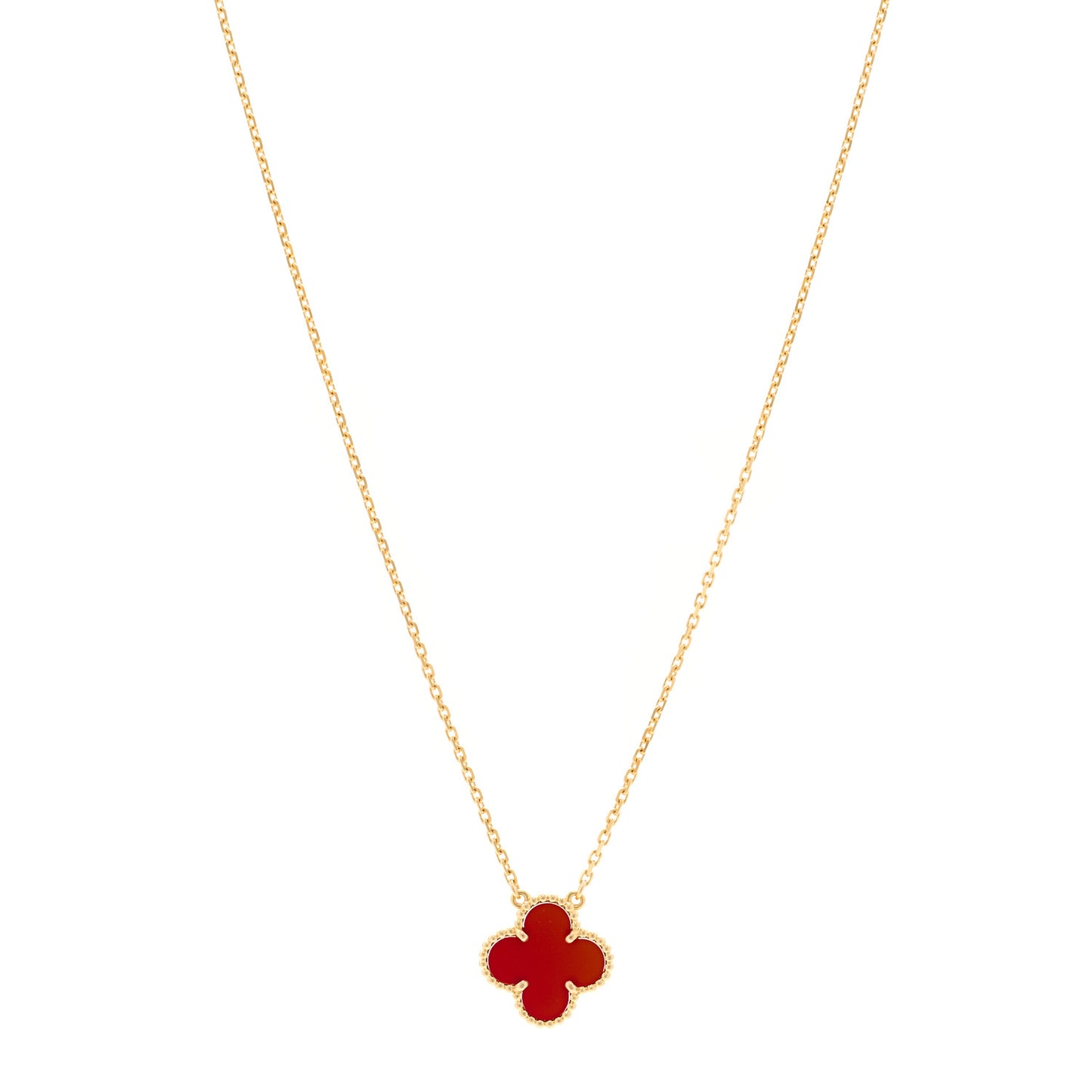 18K Yellow Gold Carnelian Vintage Alhambra Pendant Necklace