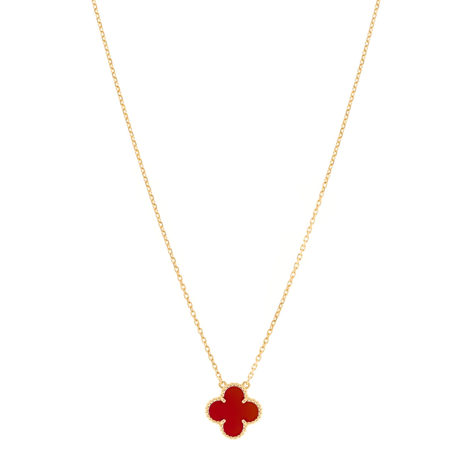 Van Cleef & Arpels 18K Yellow Gold Carnelian Vintage Alhambra Pendant Necklace 1 of 4