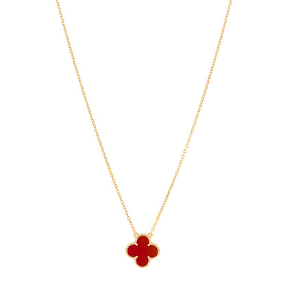 Van Cleef & Arpels 18K Yellow Gold Carnelian Vintage Alhambra Pendant Necklace 1 of 4