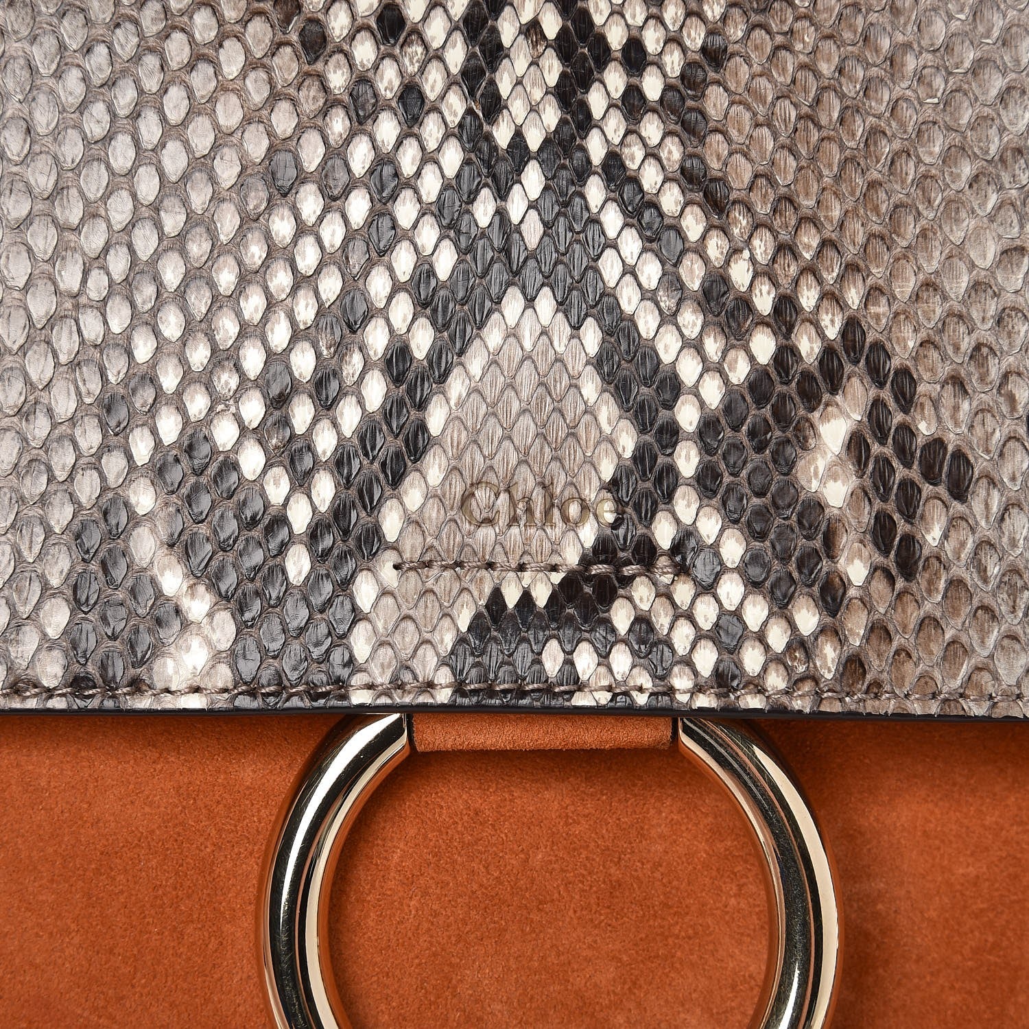 Chloe Python Suede Medium Faye Shoulder Bag Tannish Red 7 of 9