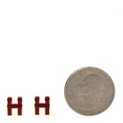 Hermes Gold Lacquered Mini Pop H Earrings Rouge Grenat 2 of 8