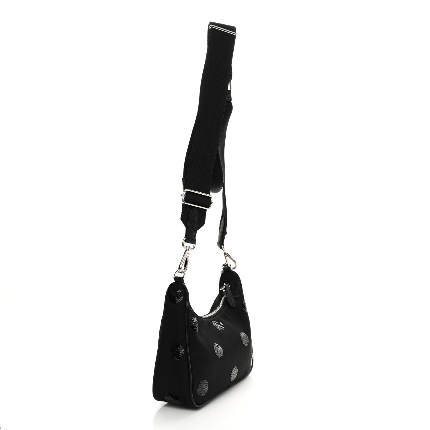 Prada Nylon Sequin Embellished Polka Dot Re-Edition 2005 Shoulder Bag Black 3 of 10