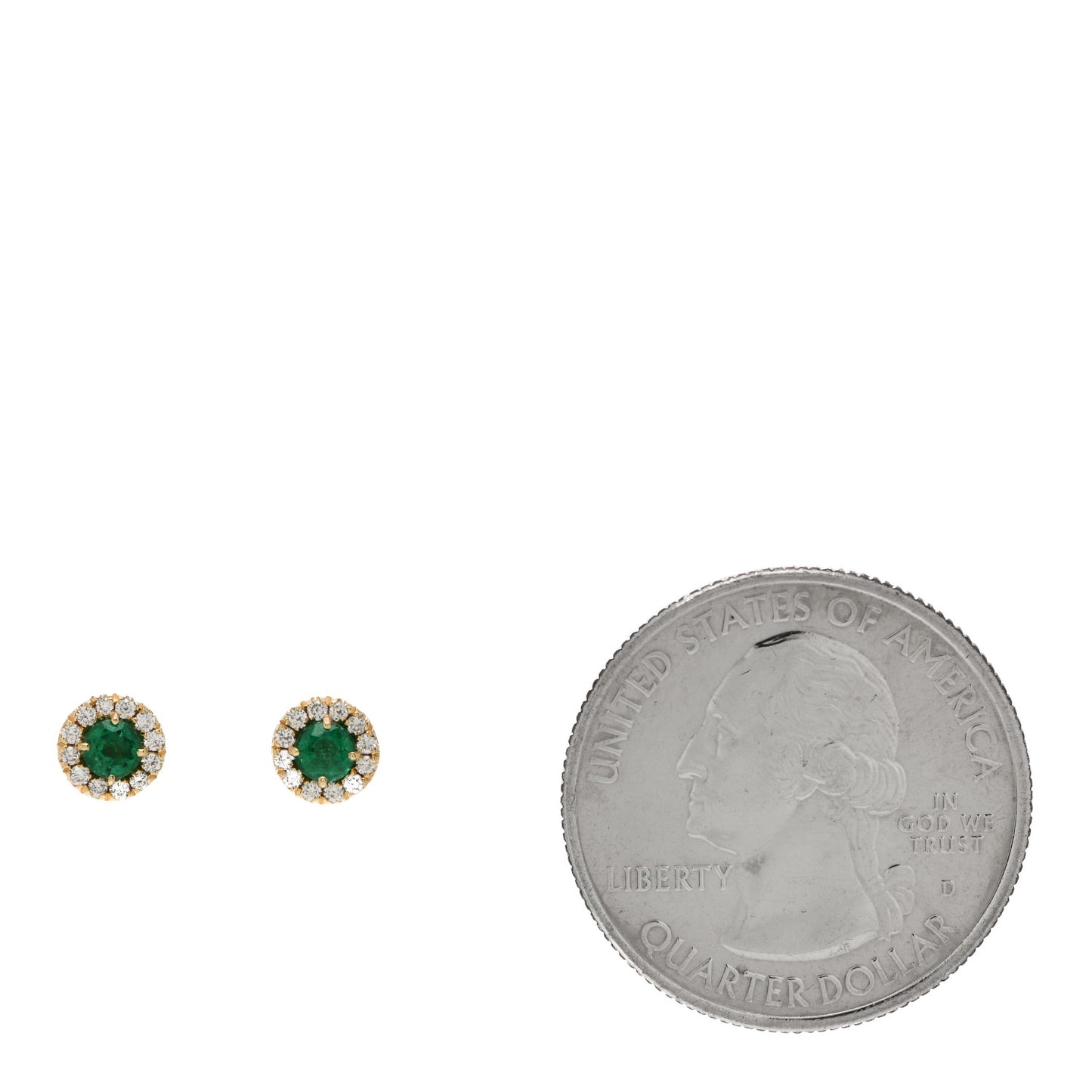18K Yellow Gold Diamond Emerald Stud Earrings