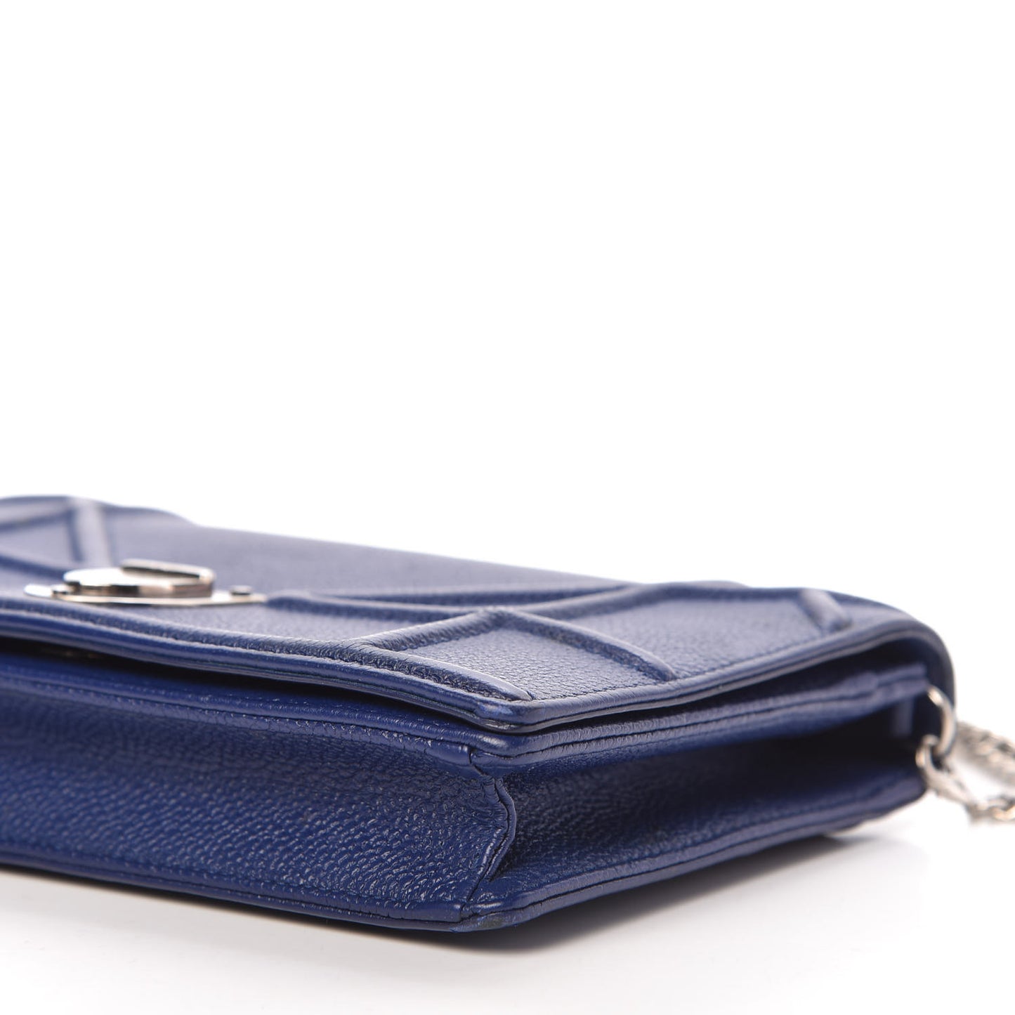 Grained Calfskin Diorama Wallet on Chain Pouch Blue