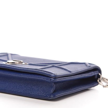 Christian Dior Grained Calfskin Diorama Wallet on Chain Pouch Blue 7 of 12