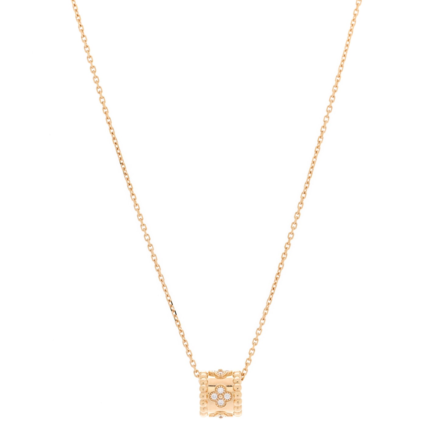 18K Yellow Gold Diamond Small Perlee Clovers Pendant Necklace