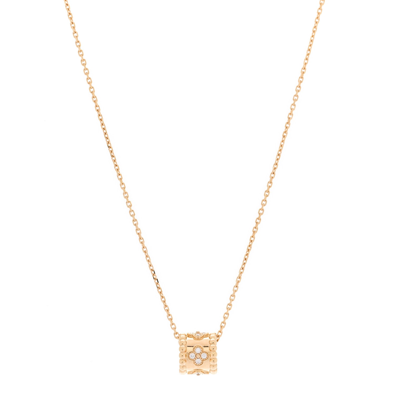Van Cleef & Arpels 18K Yellow Gold Diamond Small Perlee Clovers Pendant Necklace 1 of 6
