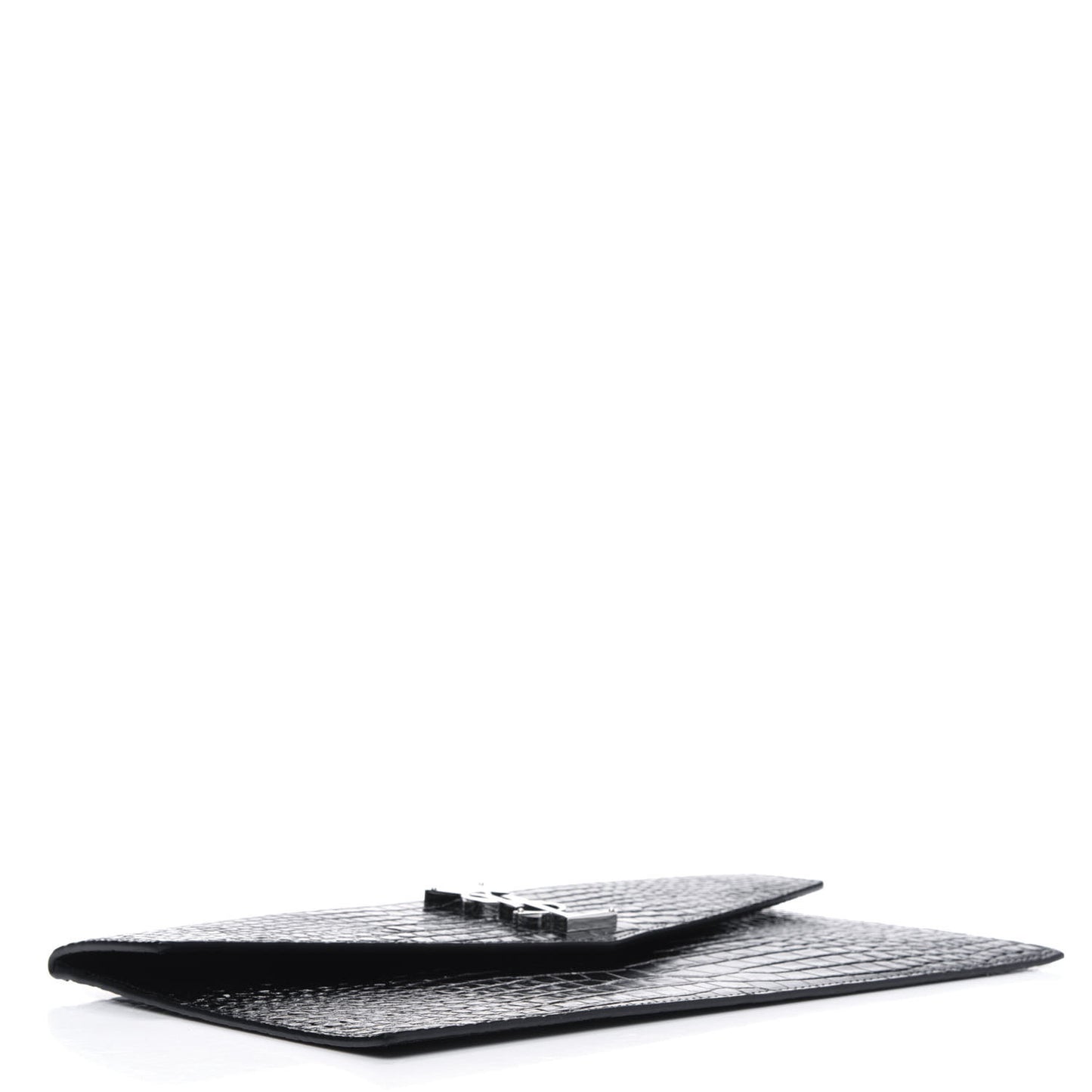 Calfskin Crocodile Embossed Uptown Monogram Clutch Black