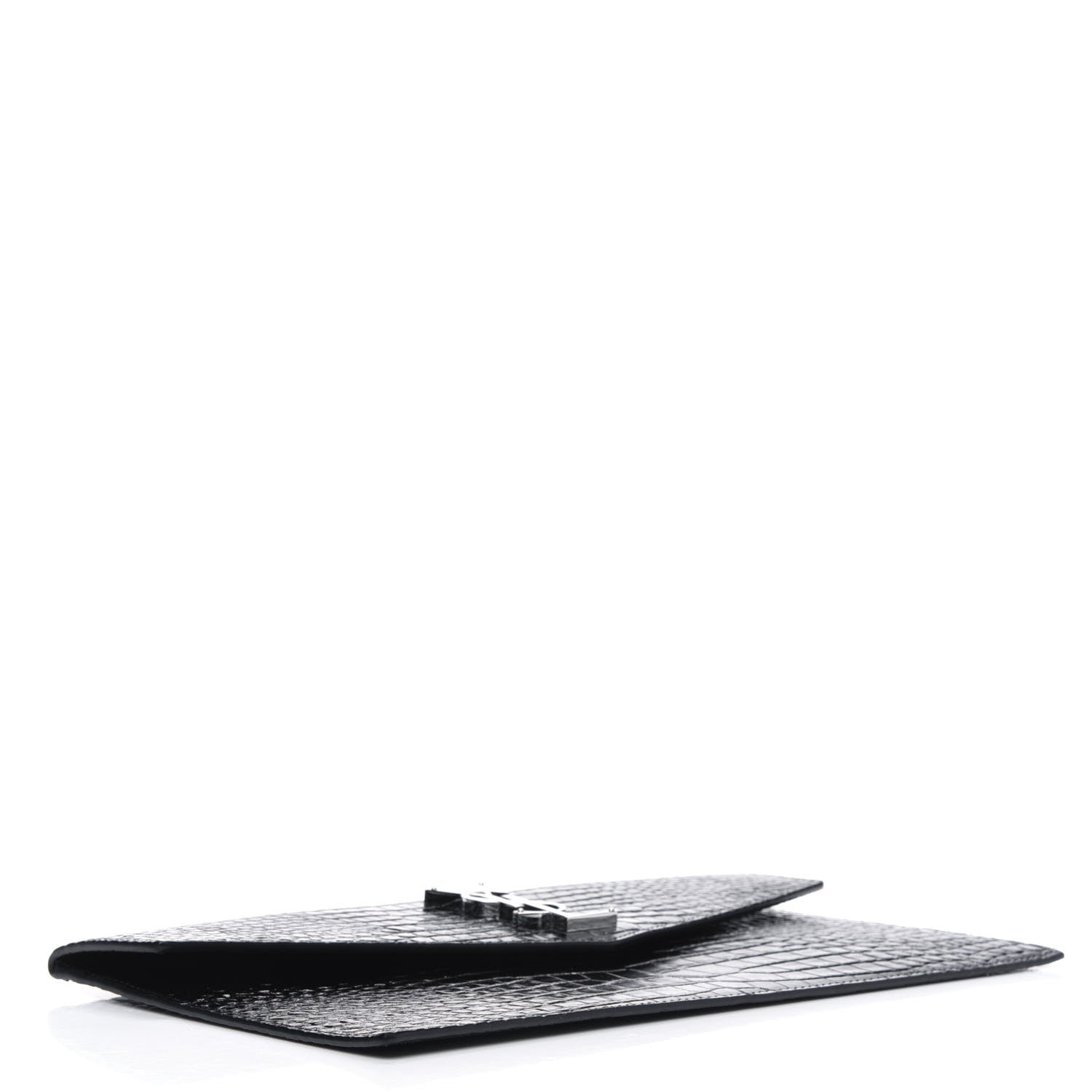Saint Laurent Calfskin Crocodile Embossed Uptown Monogram Clutch Black 4 of 5