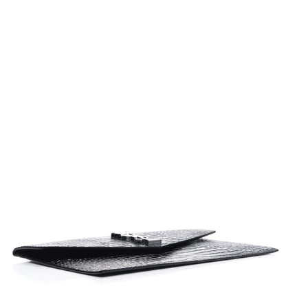 Saint Laurent Calfskin Crocodile Embossed Uptown Monogram Clutch Black 4 of 5