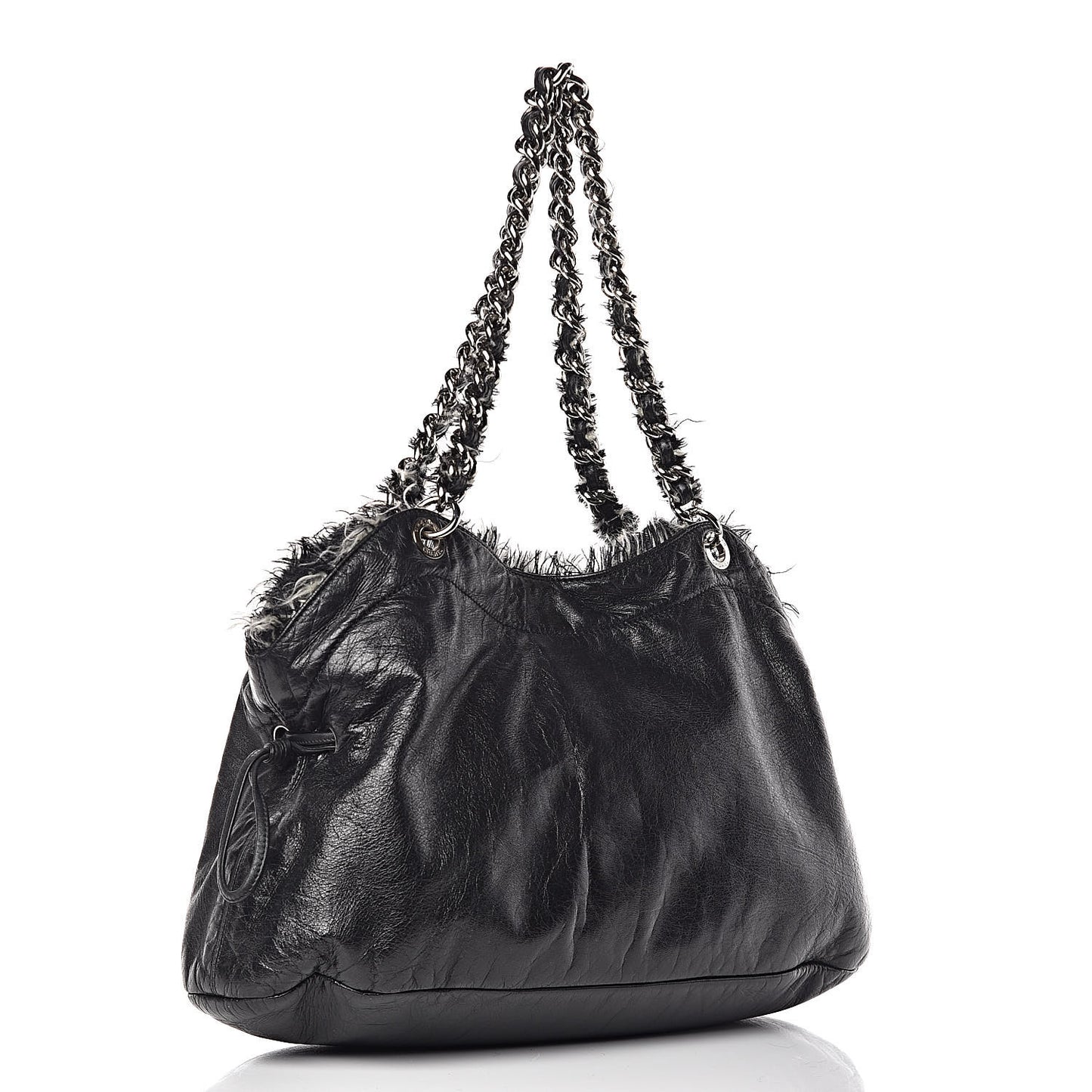 Tweed Lambskin Drawstring Tweedy Tote Black