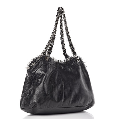 Chanel Tweed Lambskin Drawstring Tweedy Tote Black 3 of 9