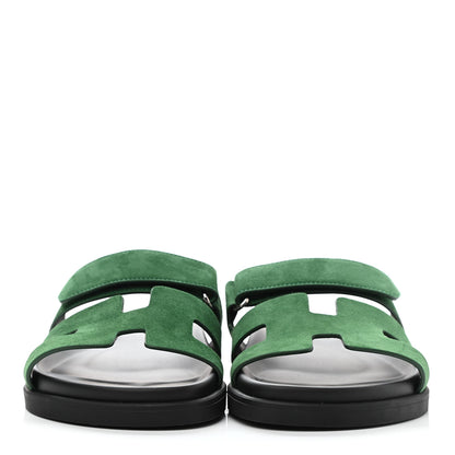 Hermes Suede Goatskin Womens Chypre Sandals 36 Vert Electrique 2 of 8