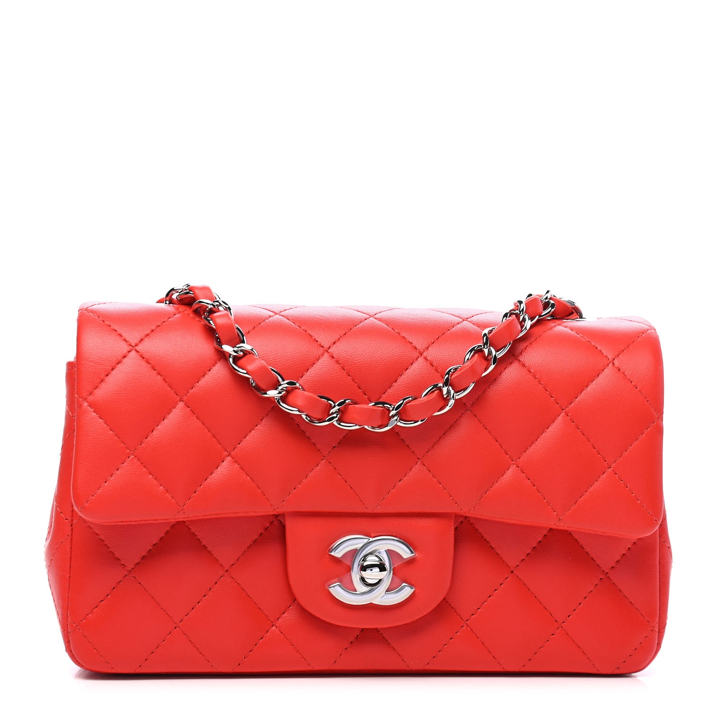 Lambskin Quilted Mini Rectangular Flap Red