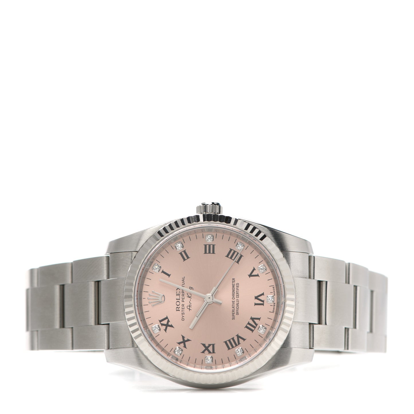 Stainless Steel 18K White Gold Diamond 34mm Air-King Oyster Perpetual Watch Pink 114234