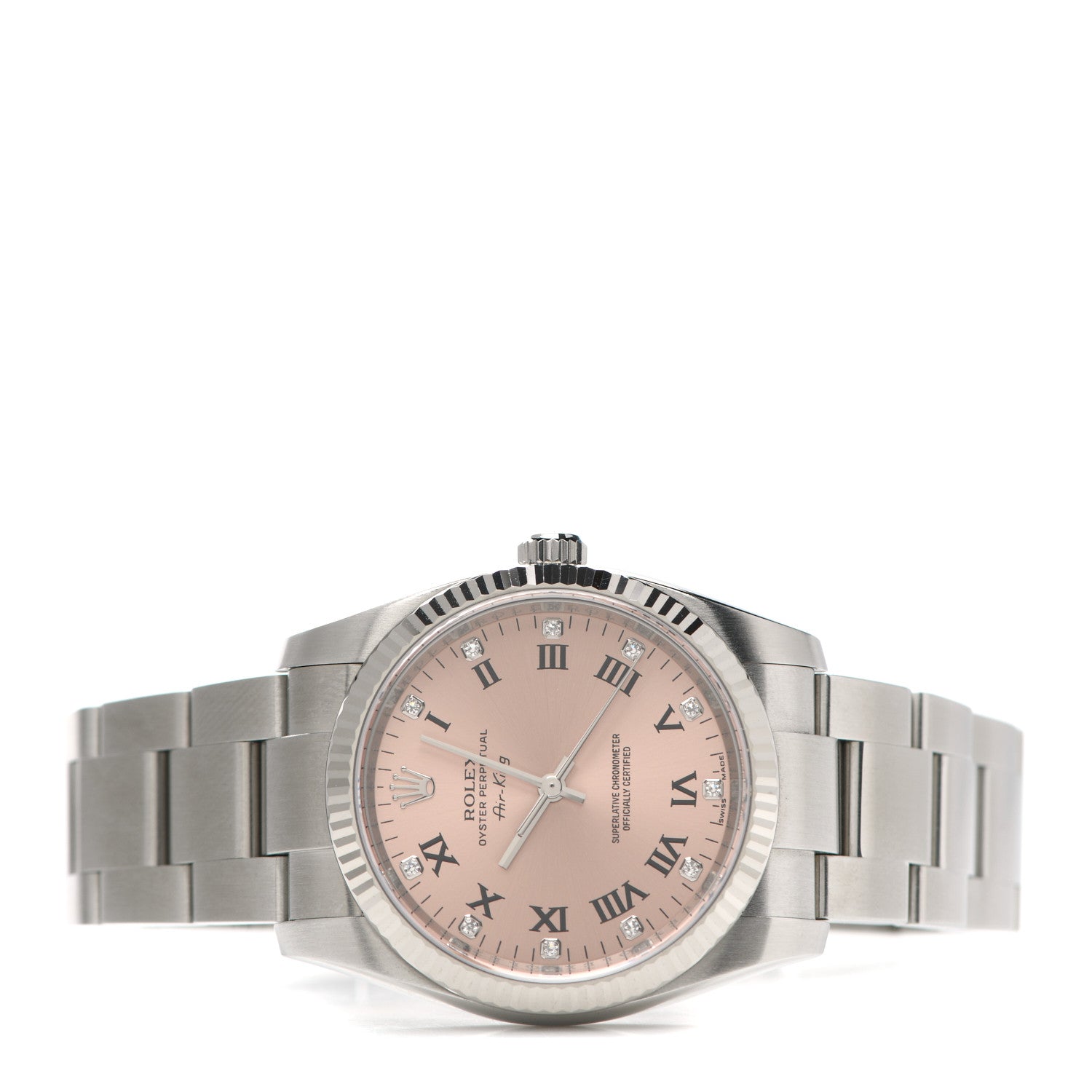 Rolex Stainless Steel 18K White Gold Diamond 34mm Air-King Oyster Perpetual Watch Pink 114234 2 of 5