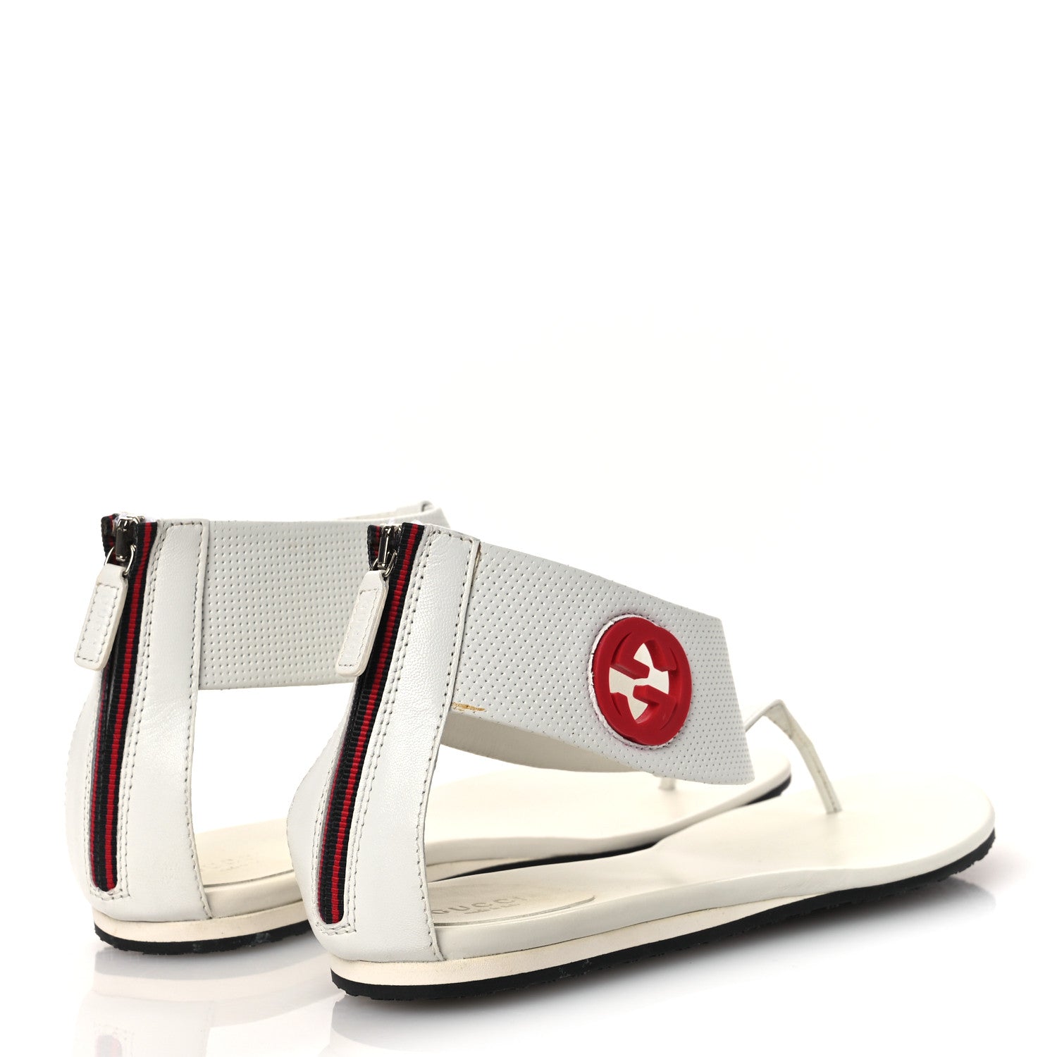 Gucci Calfskin GG Zip Thong Sandals 40.5 White 5 of 16