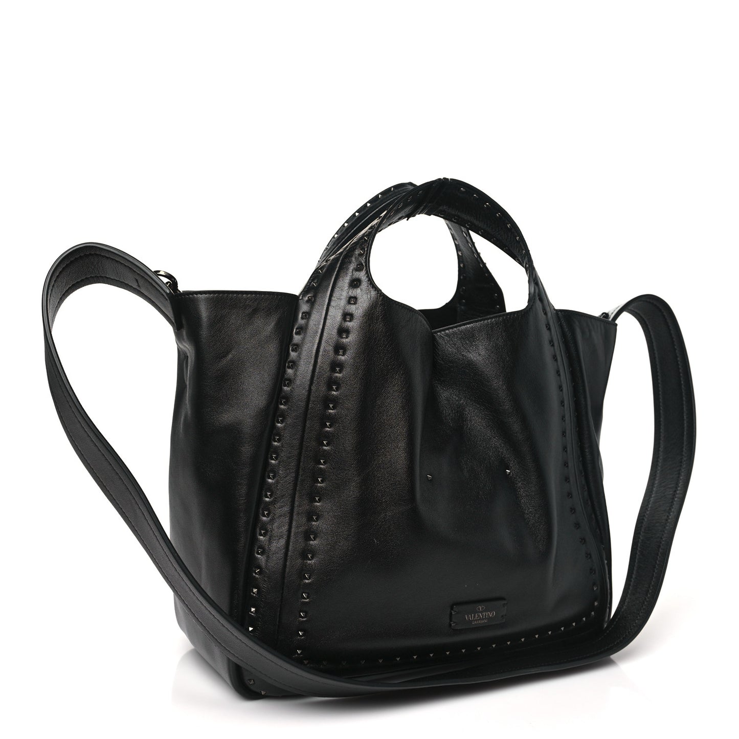 Calfskin Rockstud Hobo Tote Black