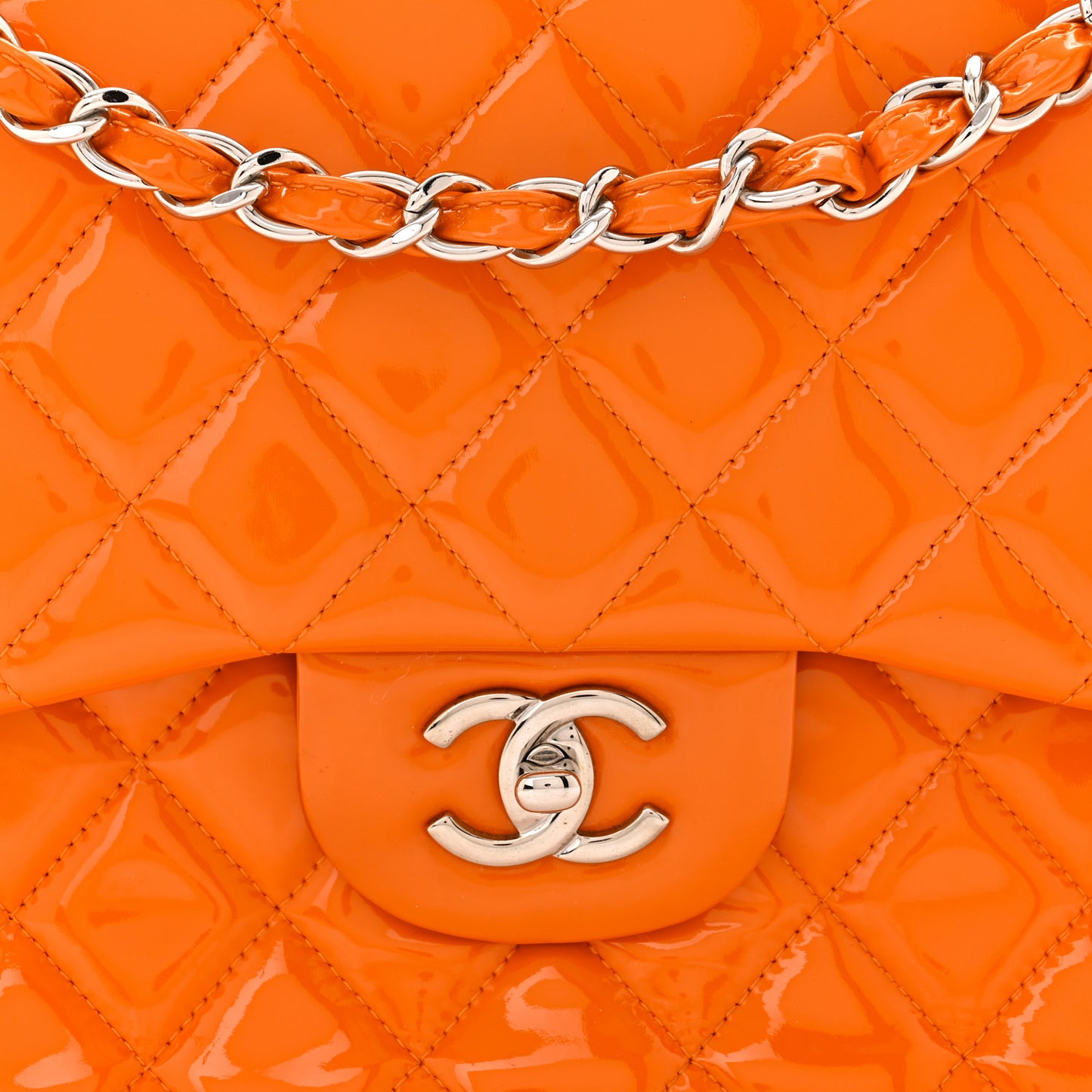 Patent Quilted Jumbo Double Flap Orange