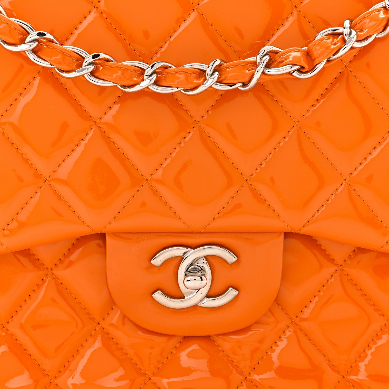 Chanel Patent Quilted Jumbo Double Flap Orange 8 of 11