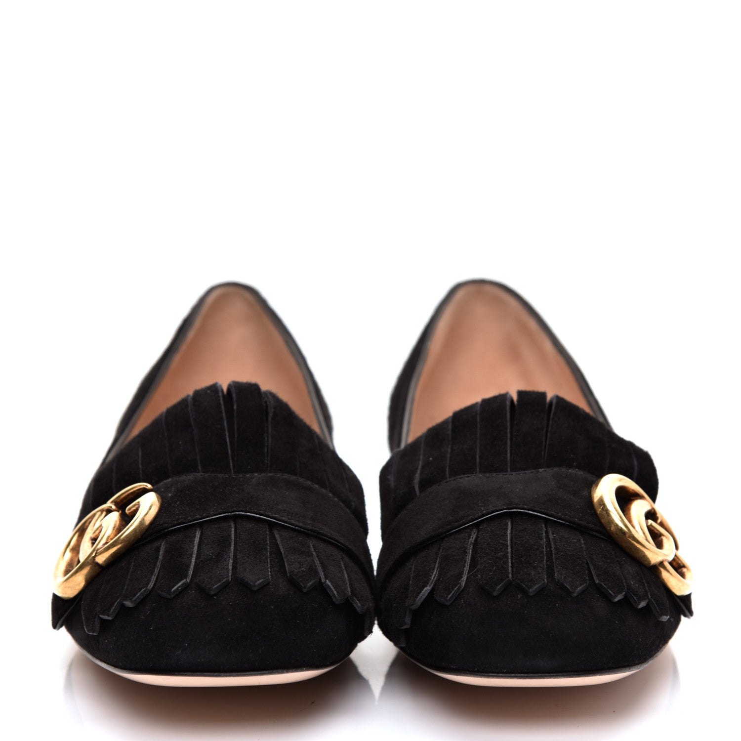 Gucci Kid Scamosciato GG Marmont Fringe Flats 38 Black 2 of 10