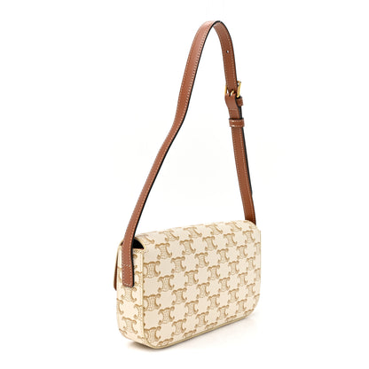 Celine Canvas Calfskin Triomphe Shoulder Bag White 2 of 11