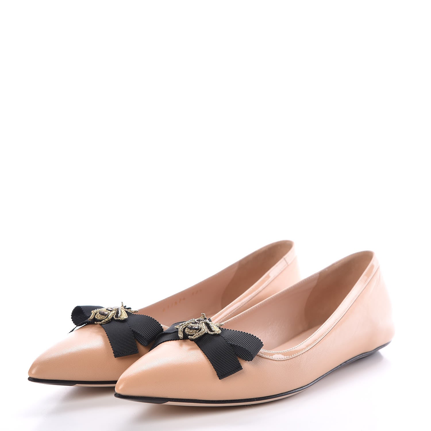 Gucci Malaga Kid Moody Bee Flats 37.5 Pink Apricot Black 3 of 9