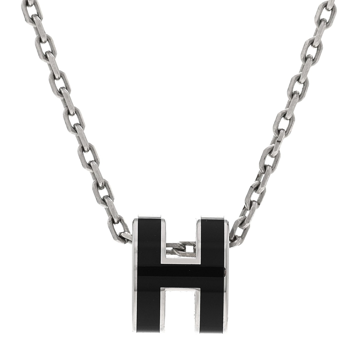 Lacquered Palladium Mini Pop H Pendant Necklace Black