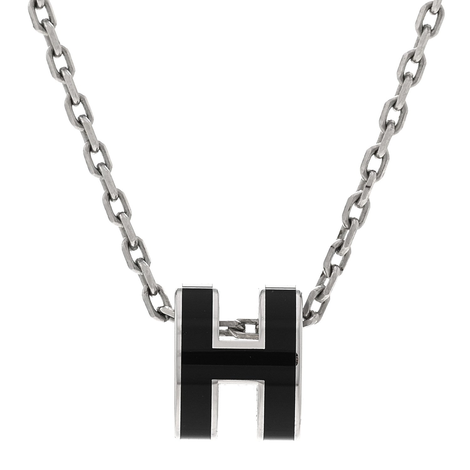 Hermes Lacquered Palladium Mini Pop H Pendant Necklace Black 4 of 7