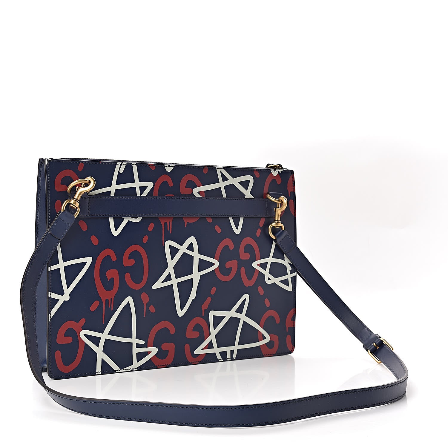 Gucci Calfskin GucciGhost Print GG Messenger Bag Blue Agata Hibiscus Red 3 of 11