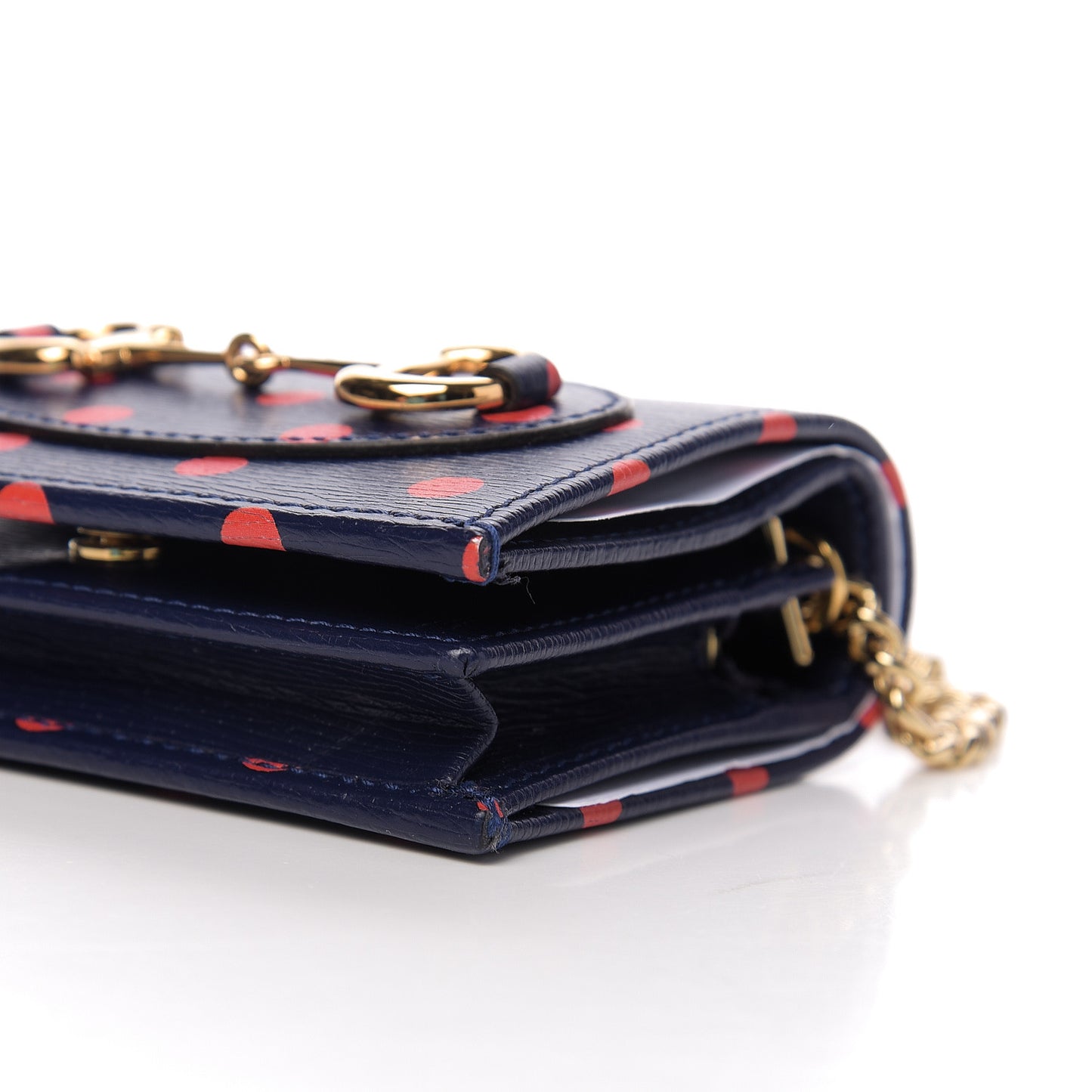 Shangai Calfskin Polka Dot Horsebit 1955 Chain Card Case Wallet Blue Orange Sailor Blue