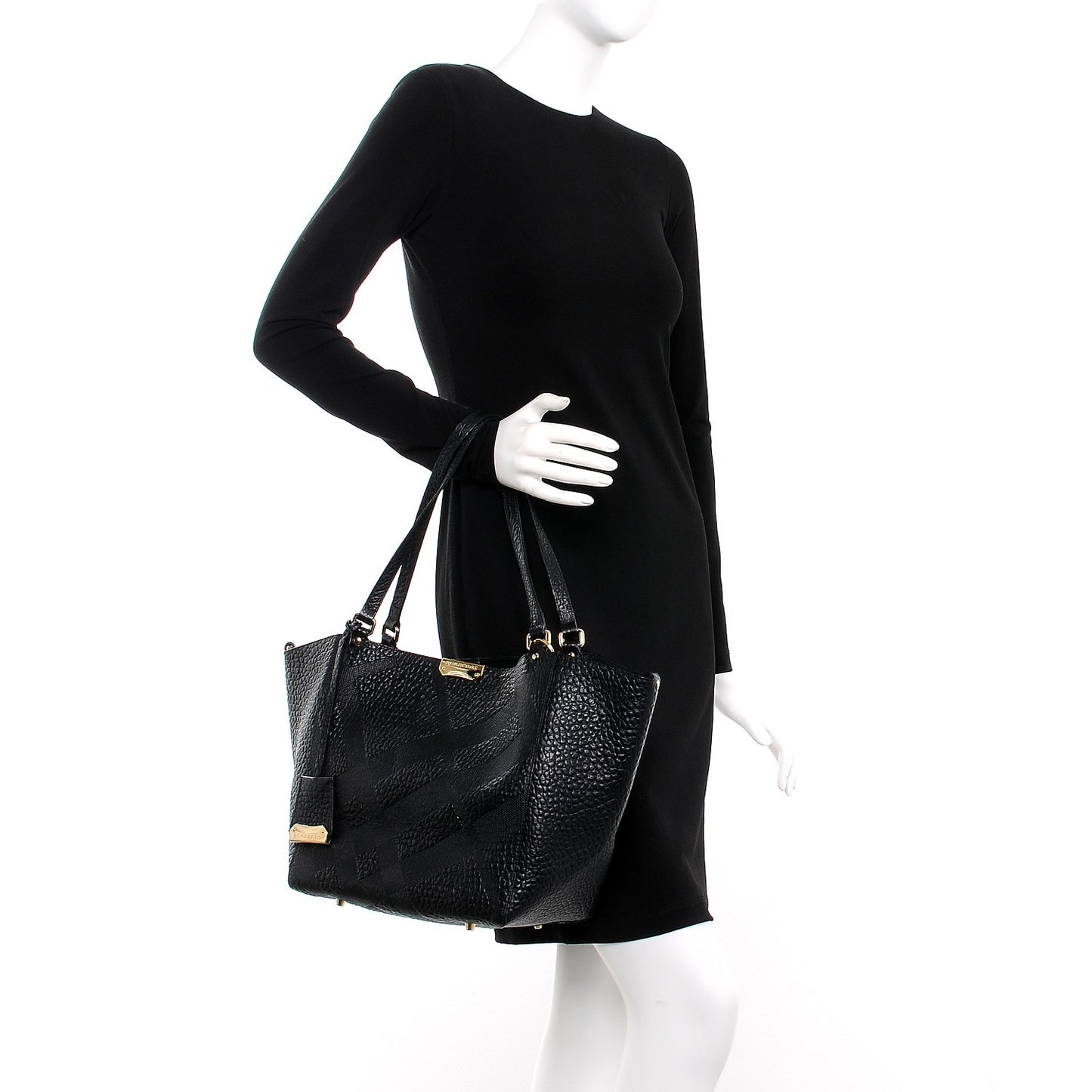 Signature Grain Calfskin Check Embossed Small Canterbury Tote Black