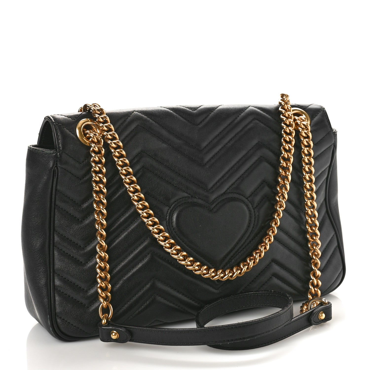 Gucci Calfskin Matelasse Medium GG Marmont Shoulder Bag Black 3 of 13