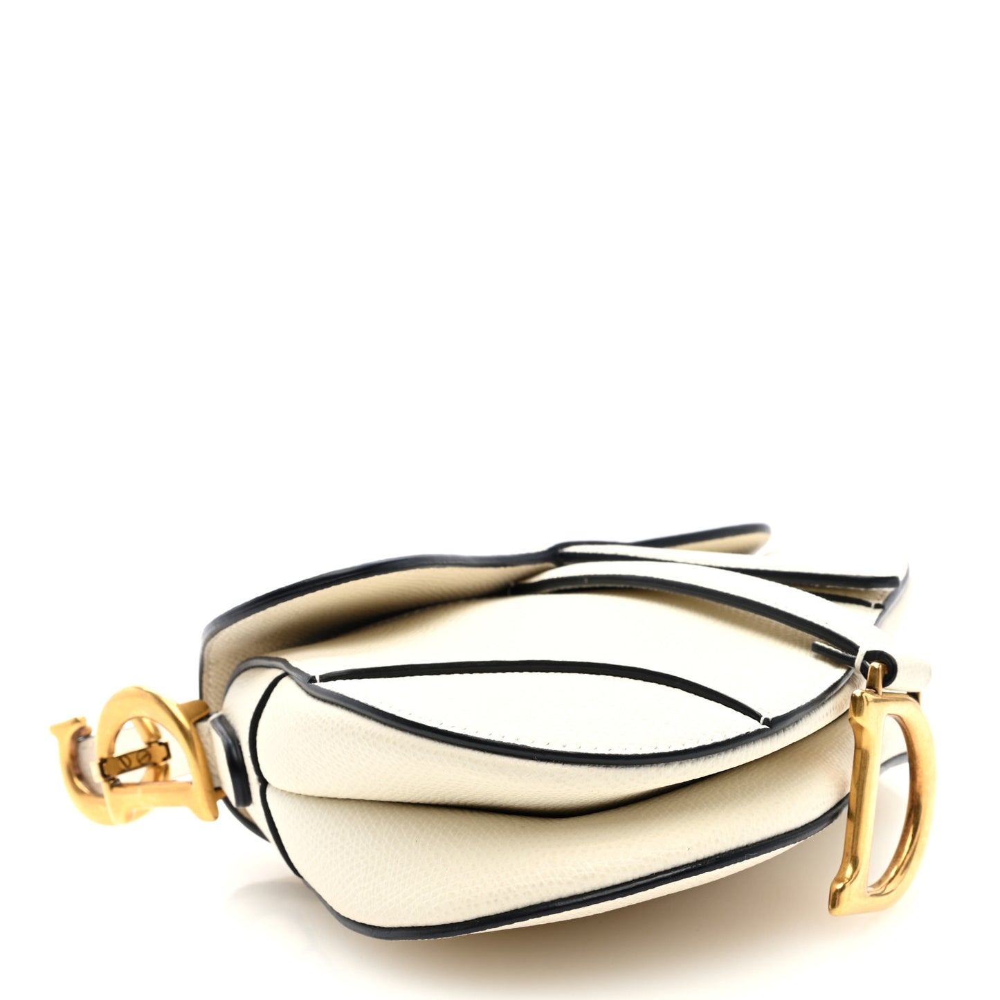 Grained Calfskin Mini Saddle Bag White