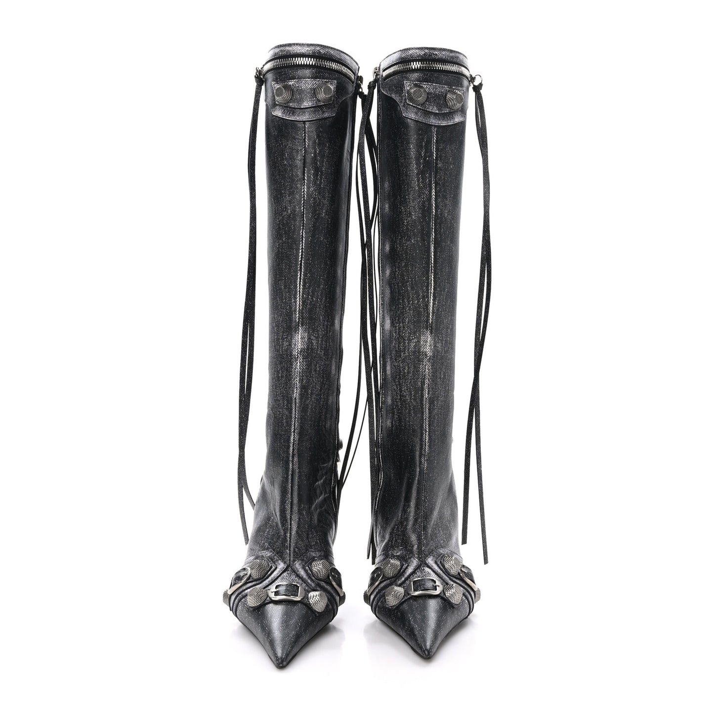 Lambskin Printed Denim Cagole 90mm Boots 36 Black