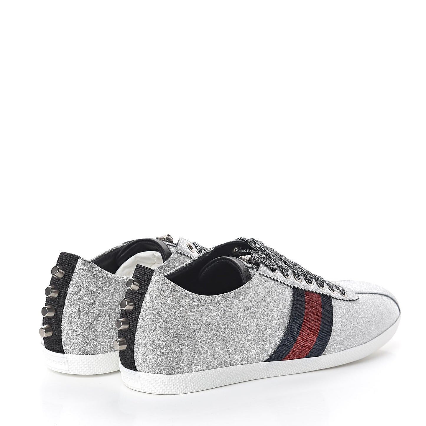 Glitter Fabric Studded Web Sneakers 39 Silver