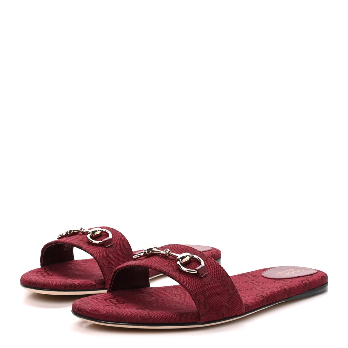 Gucci Canvas GG Monogram Horsebit Flat Slide Sandals 41 Rosso Ancora 4 of 10