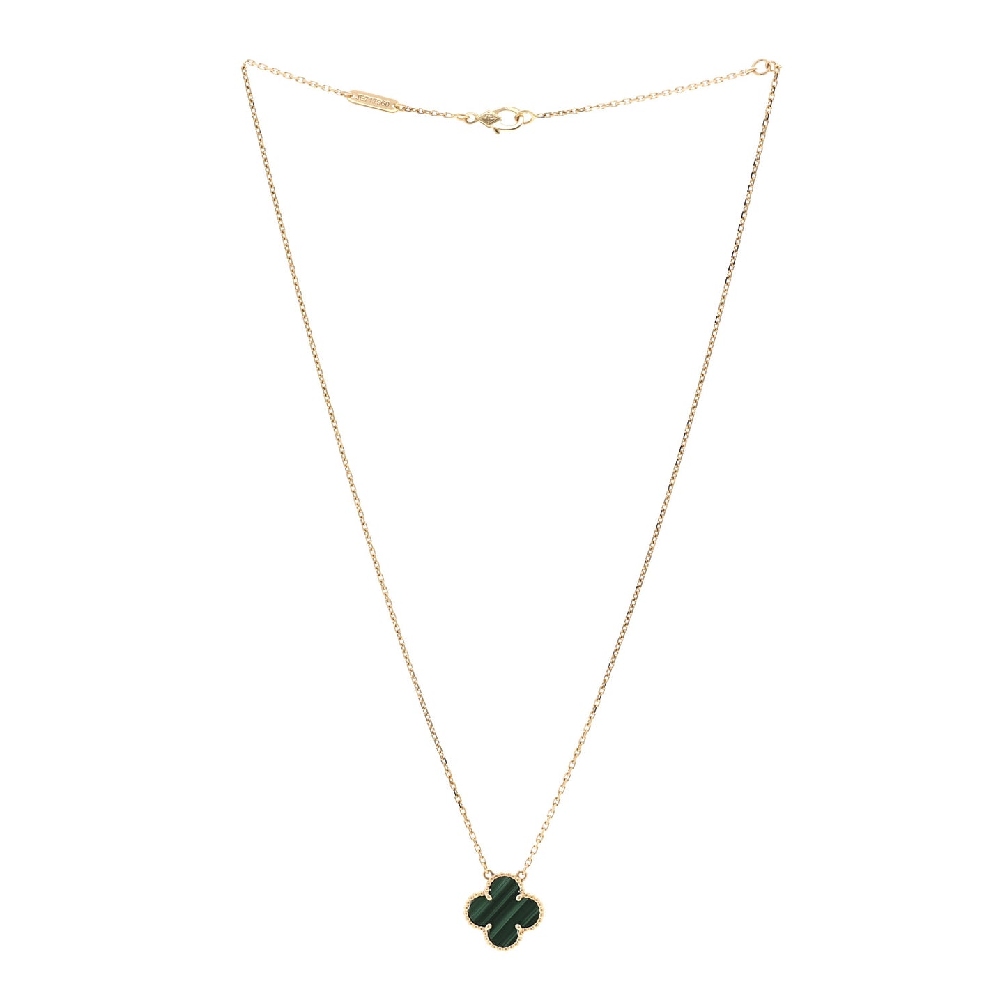18K Yellow Gold Malachite Vintage Alhambra Pendant Necklace