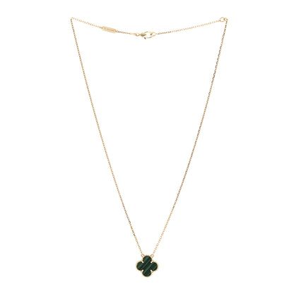 Van Cleef & Arpels 18K Yellow Gold Malachite Vintage Alhambra Pendant Necklace 3 of 4