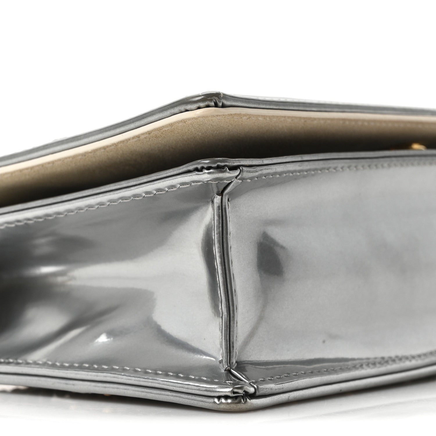 Christian Dior Metallic Patent Studded Diorama Top Handle Wallet on Chain Pouch Silver 10 of 11