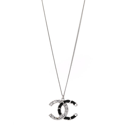 Chanel Lambskin Baguette Crystal CC Necklace Black Silver 1 of 7