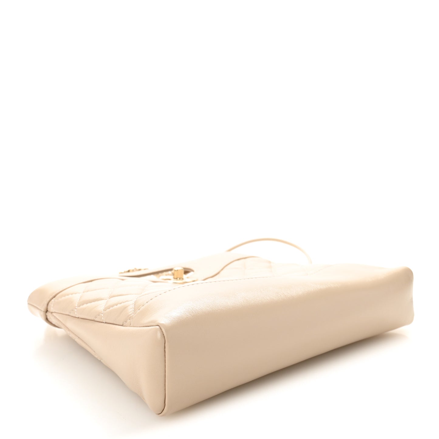 Shiny Crumpled Calfskin Quilted Mini 31 Shopping Bag Beige