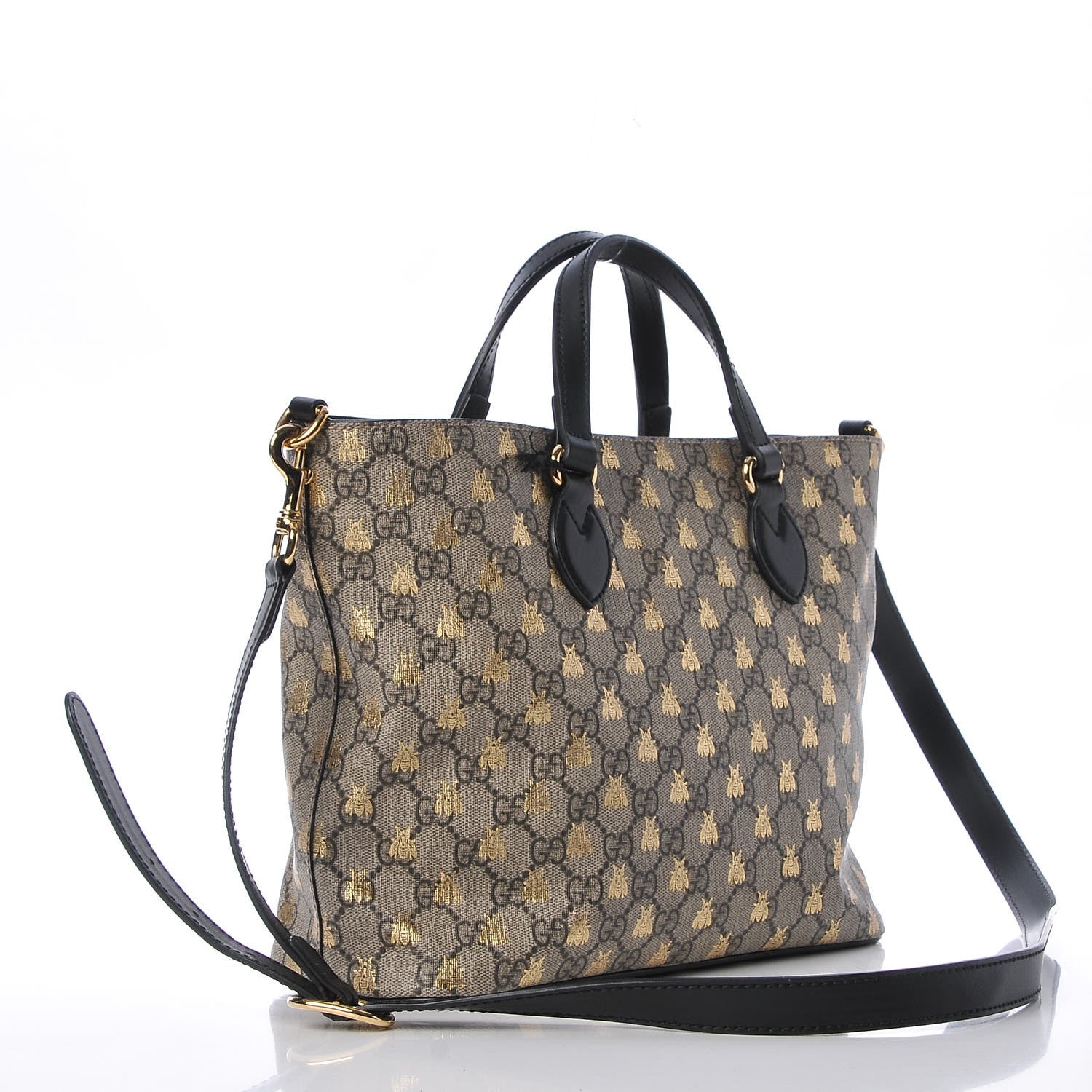 Gucci Soft GG Supreme Monogram Bees Small Crossbody Tote Beige Oro Black 3 of 8