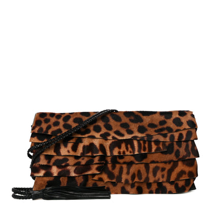 Saint Laurent Calf Hair Ruffle Leopard Print Fold-Over Clutch Black 1 of 12