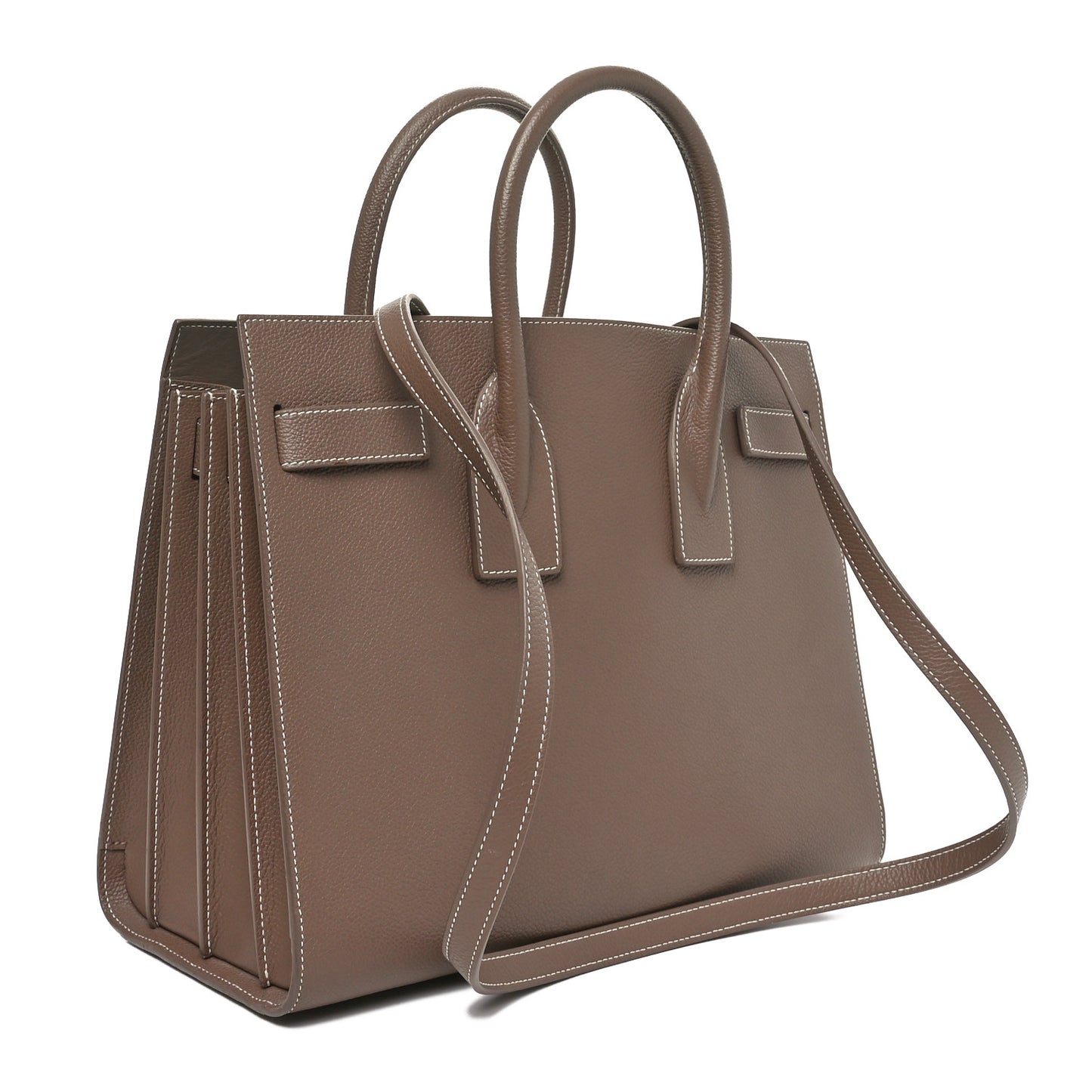 Grained Calfskin Topstitch Small Classic Sac De Jour Taupe