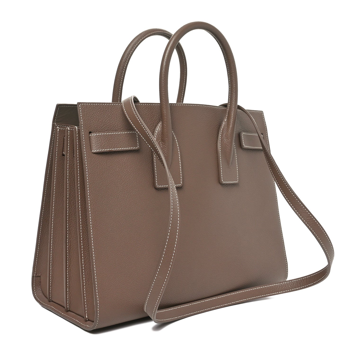 Saint Laurent Grained Calfskin Topstitch Small Classic Sac De Jour Taupe 3 of 10