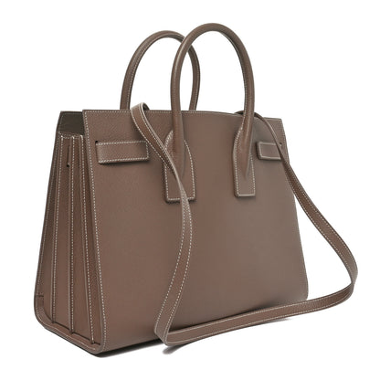 Saint Laurent Grained Calfskin Topstitch Small Classic Sac De Jour Taupe 3 of 10