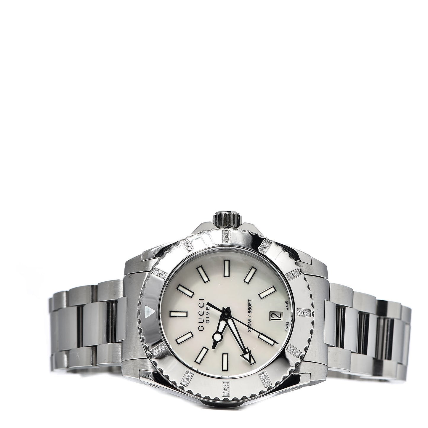 Stainless Steel Diamond Mother of Pearl 32mm Dive Quartz Watch